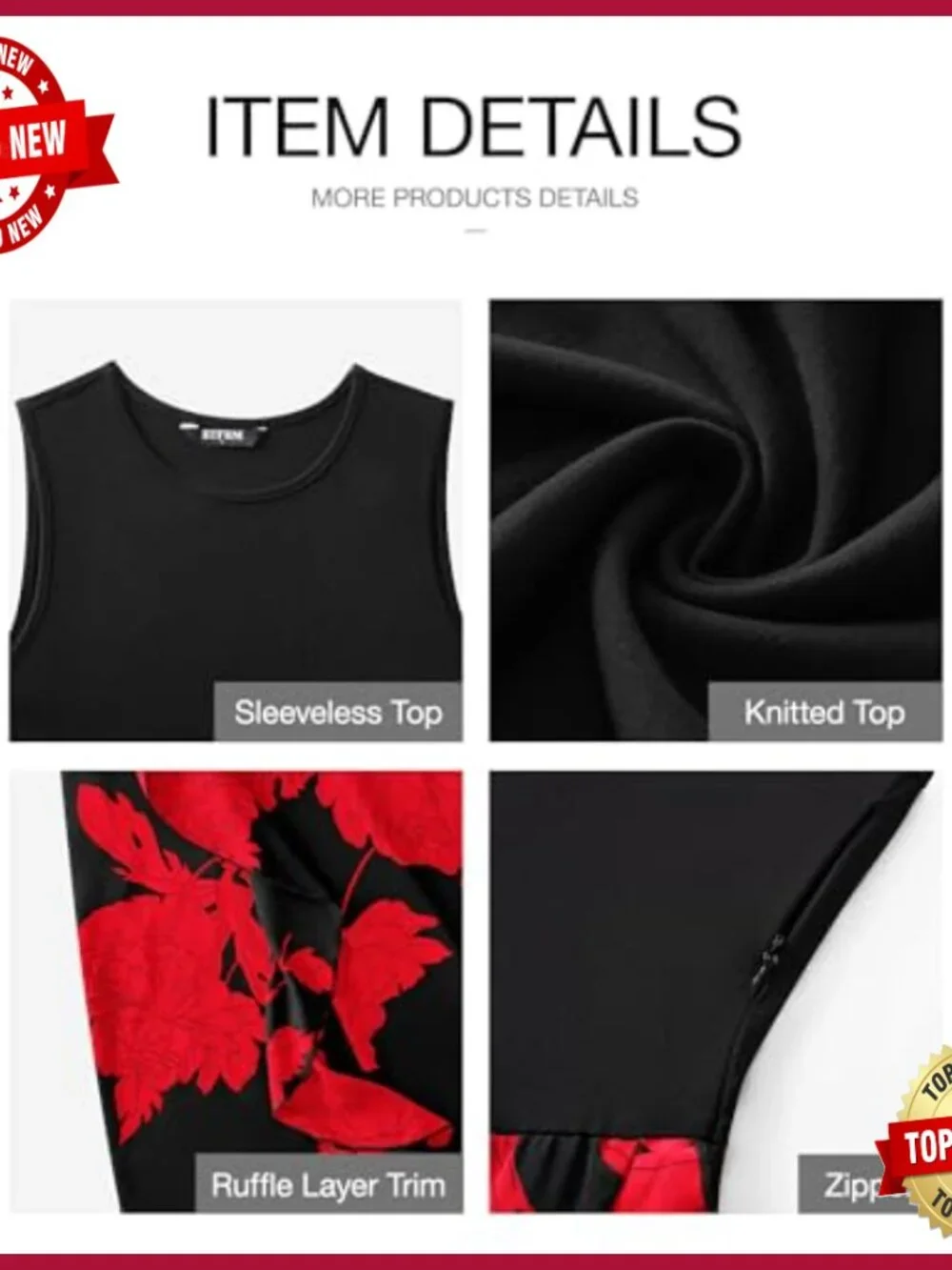 Sleeveless Midi Dress Floral Ruffle A-Line High Waist Casual Party - Picture 6 of 7